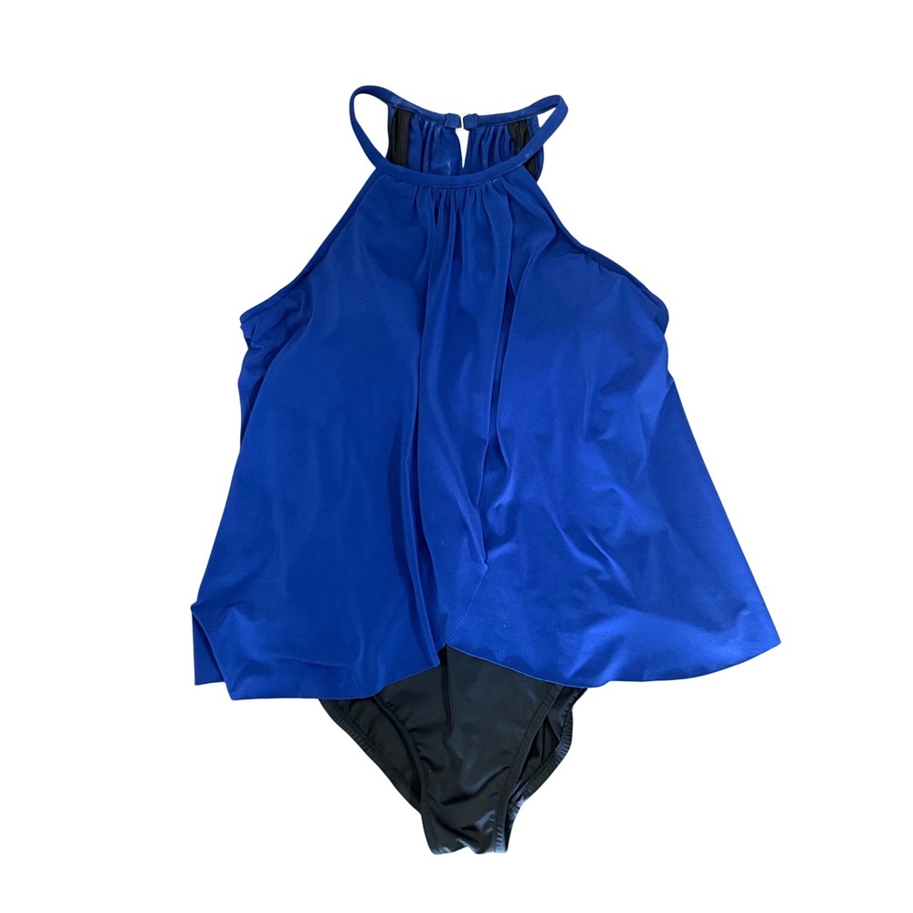 Magicsuit Royal Blue Black High Neck‎ Drape Tankini One Piece Swimsuit Size 8